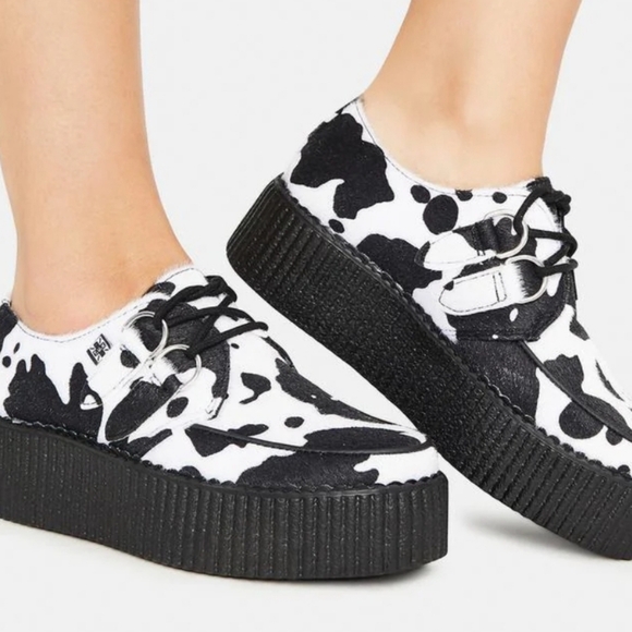 T.U.K Cow Print Platform Creepers Size 6 - Picture 7 of 8